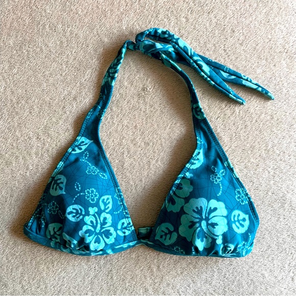Hibiscus halter flower aqua blue bikini top - Small - Picture 1 of 4